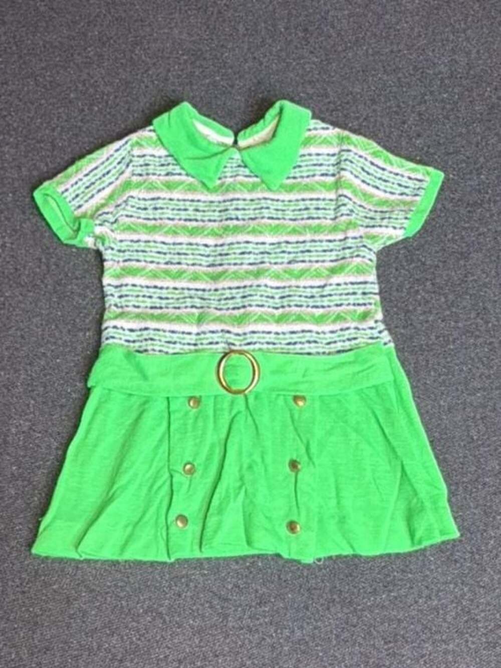 Vintage 1960s Green Striped Collared Mod Dress